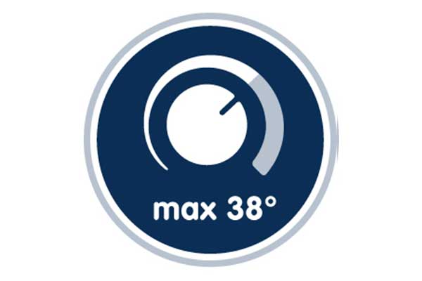 Symbool voor een maximumtemperatuur van 38 graden