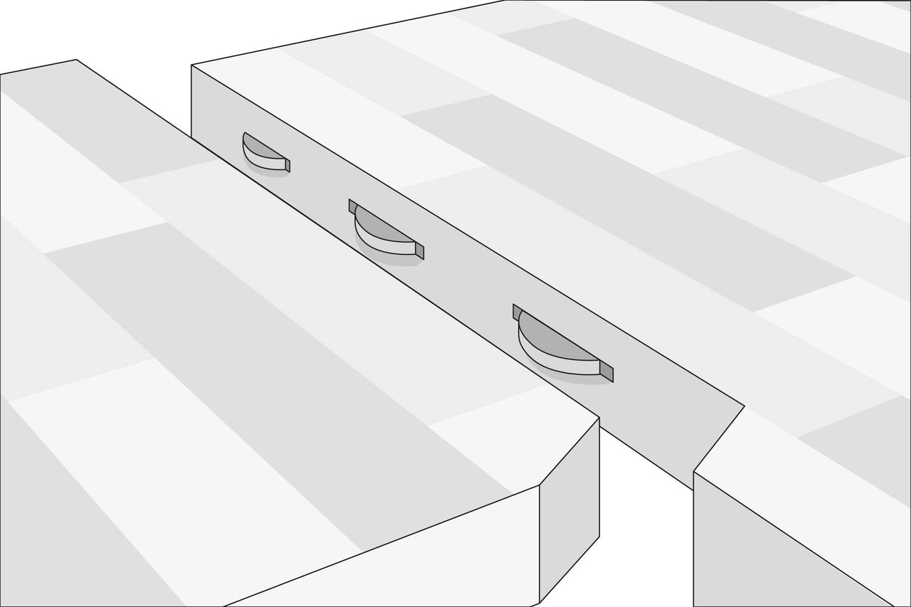 Houten platen verbonden met Lamello verbinders voor houtproducten