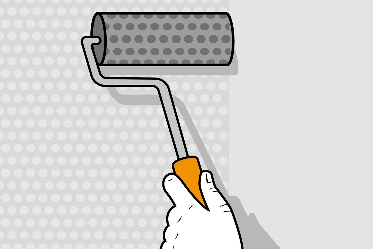 Illustratie van een hand die een verfroller vasthoudt