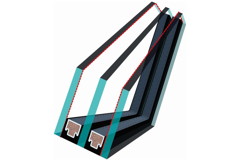 Dwarsdoorsnede van drievoudig glas