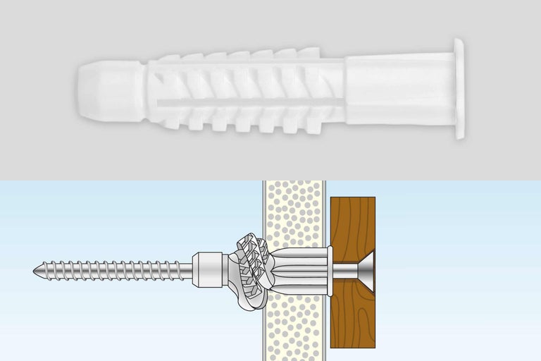 Kunststof spreidplug met schroef en de toepassing ervan
