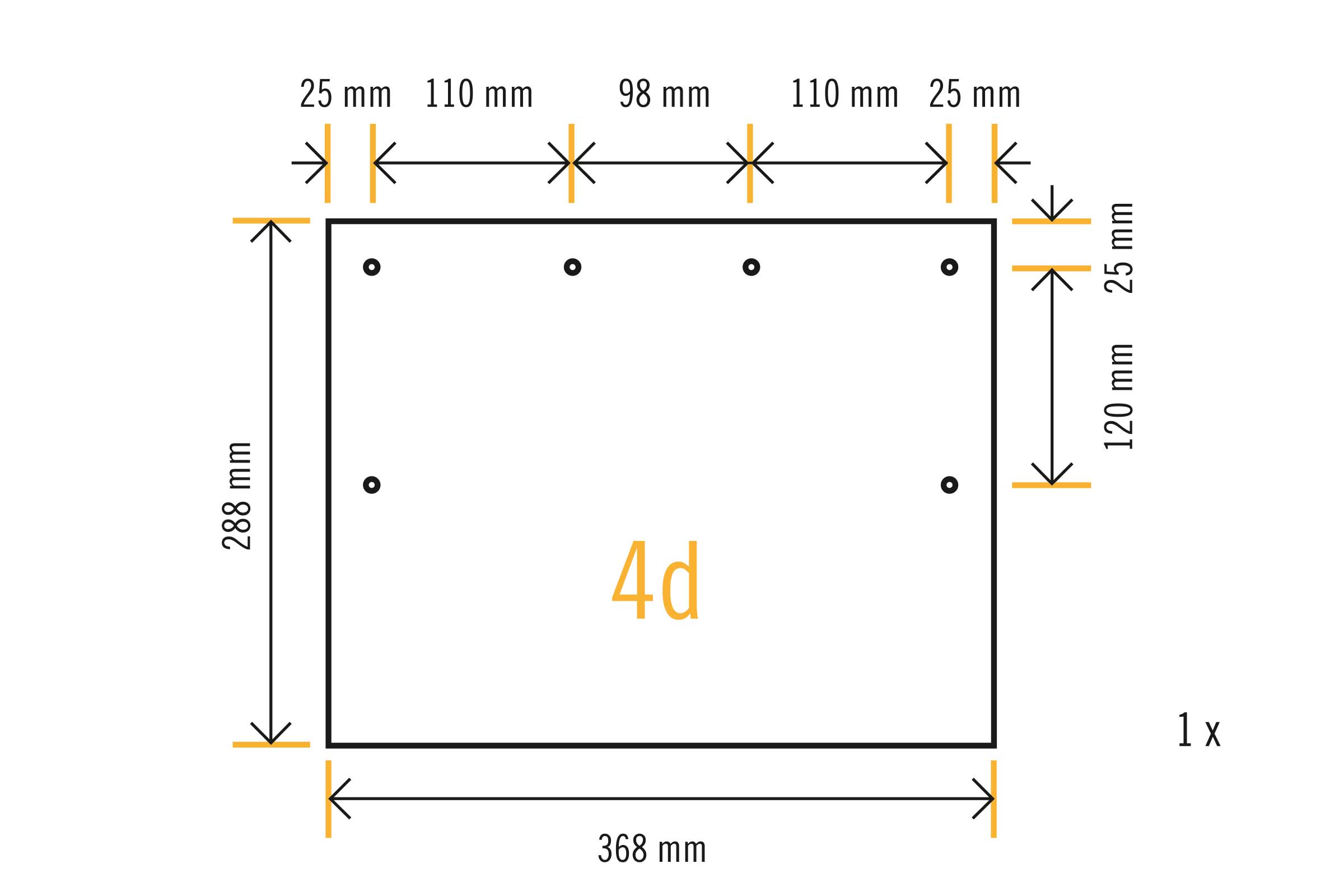 Technische tekening van een plaat met maatvoering