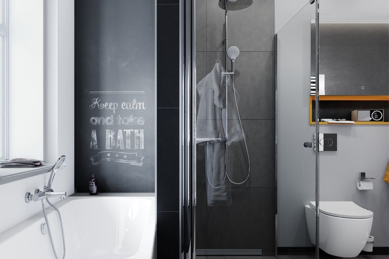 Badkamer met bad, douche en toilet in modern design