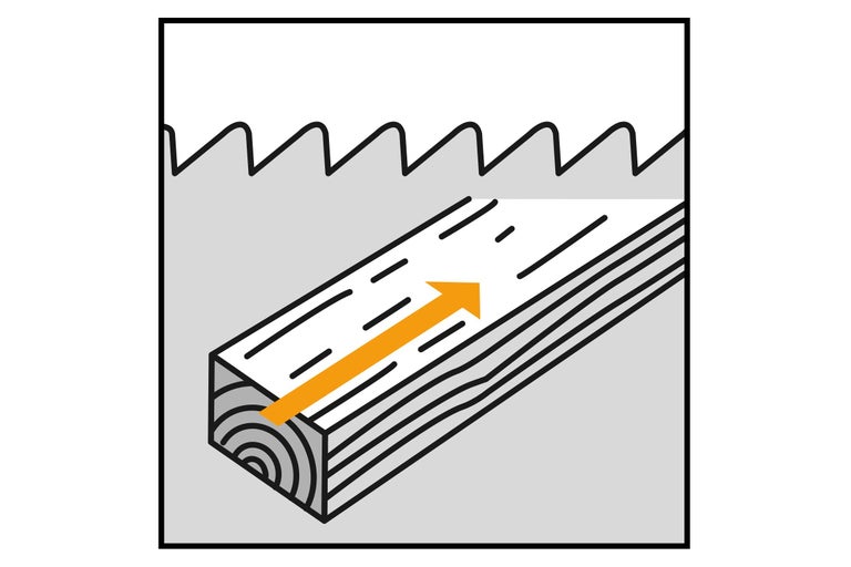 Symboolafbeelding voor zagen met richtingspijl op hout