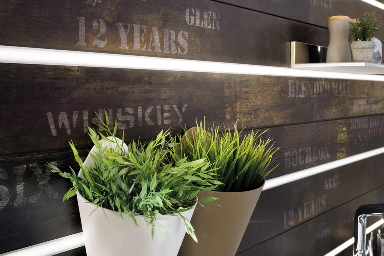 Decoratieve wandpanelen met planten in potten en planken