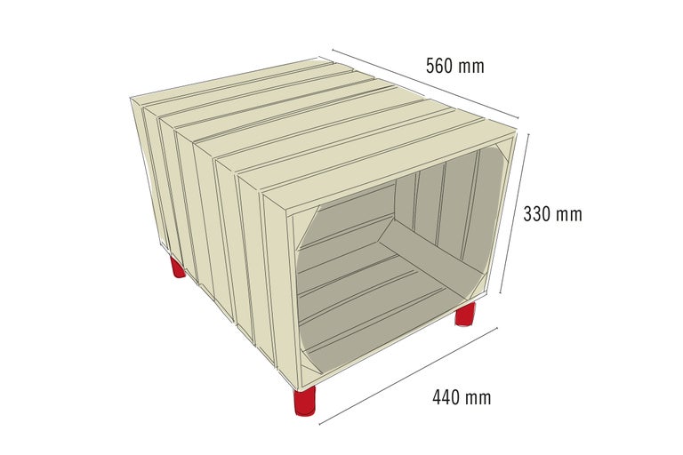 Houten kist met afmetingen 560 mm x 440 mm x 330 mm