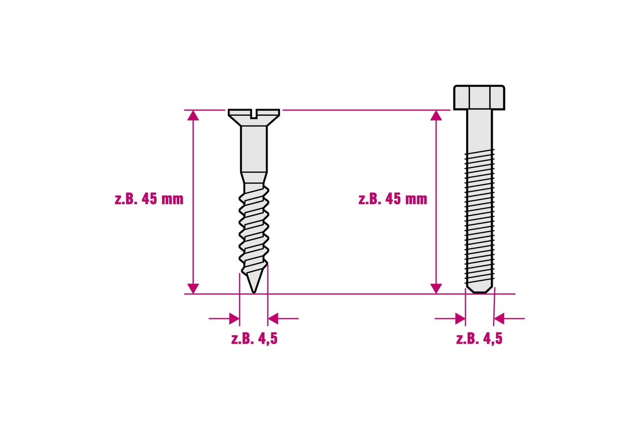 Tekening van schroeven met maatvoering