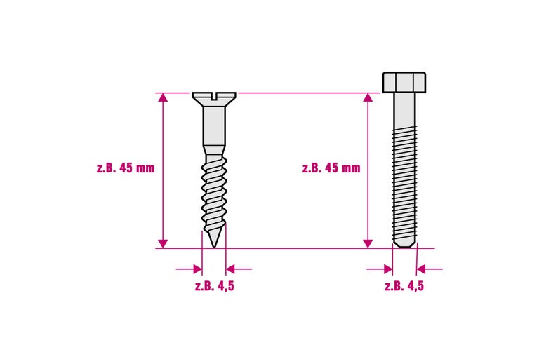 Tekening van schroeven met maatvoering