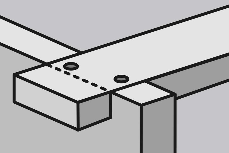 Houten constructie met schroefgaten