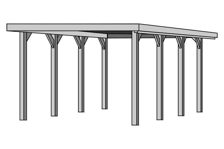 Vrijstaande carport met rechthoekig dak en meerdere palen