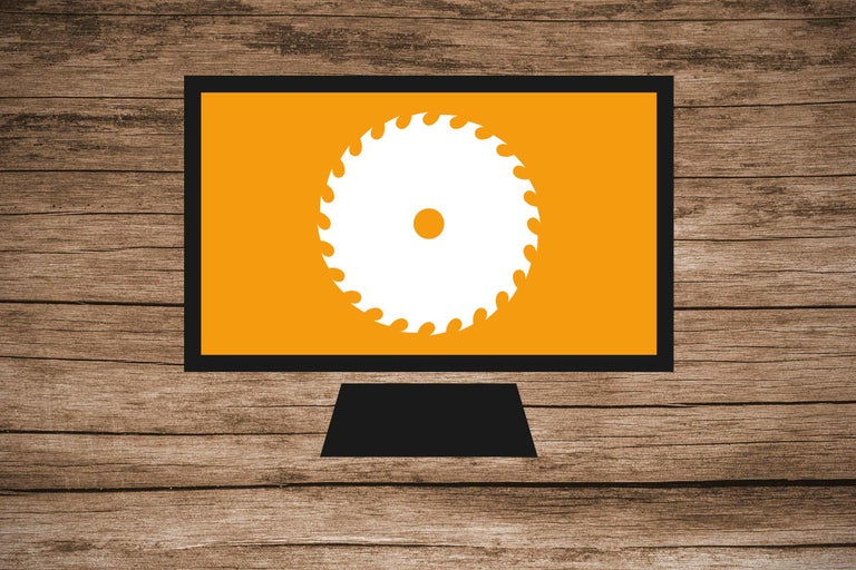 Symbool van een cirkelzaag op een monitor