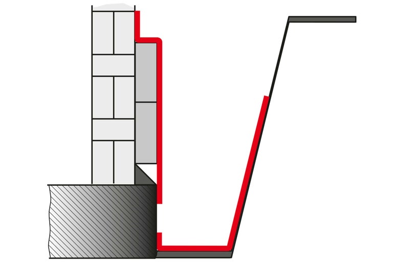 Schets van een gebouwafdichting met metselwerk