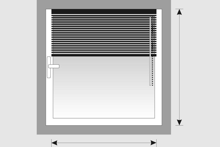Venster met jaloezie en maataanduidingen