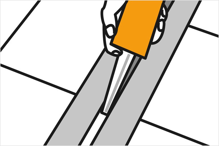 Illustratie van een persoon die voegmiddel aanbrengt