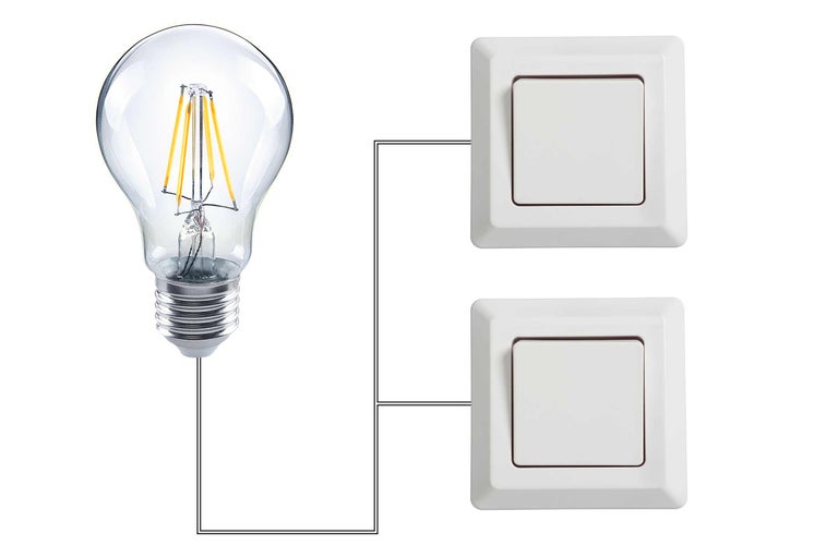 Schakelschema met gloeilamp en twee schakelaars