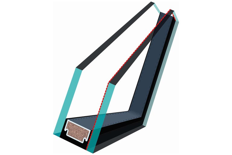 Doorsnede van een raamisolatie met afdichtingsprofiel