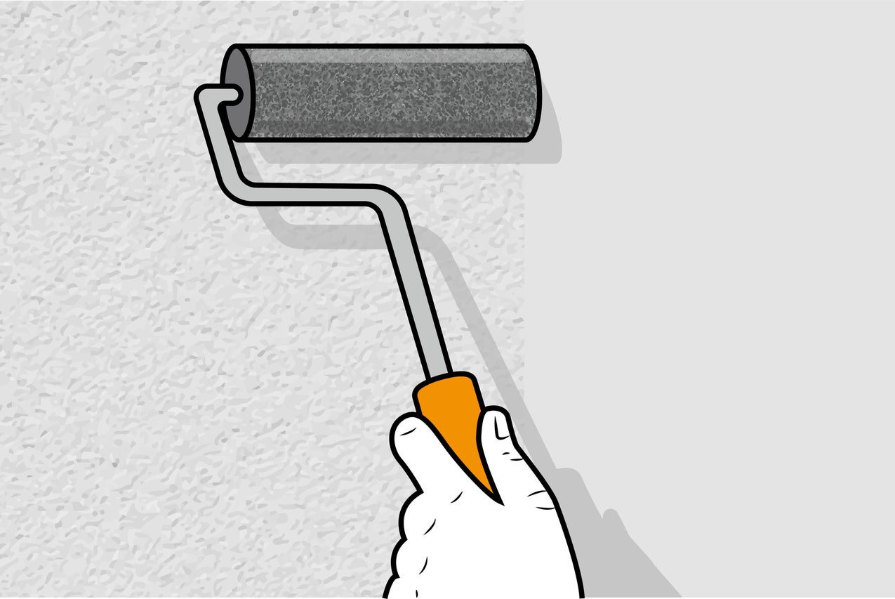 Illustratie van een persoon die een muur verft met een verfroller