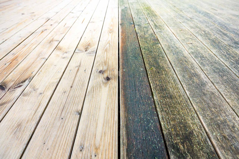 Voor en na: houten terras gereinigd