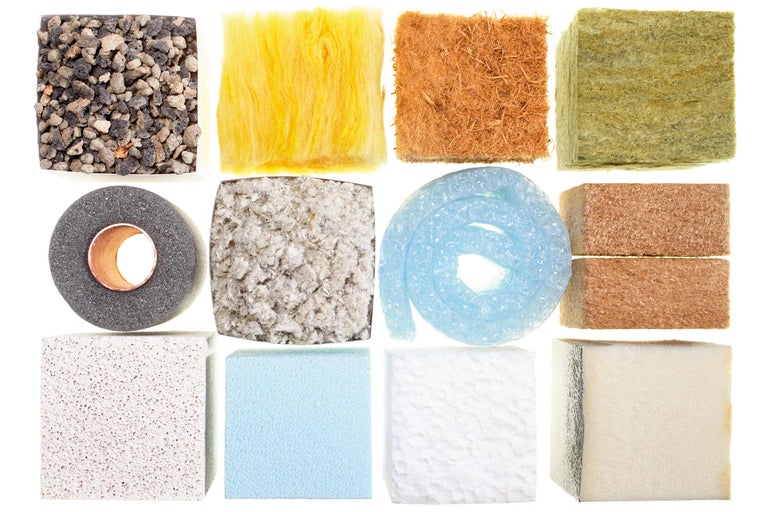 Collectie van verschillende isolatiematerialen en verpakkingsmaterialen.