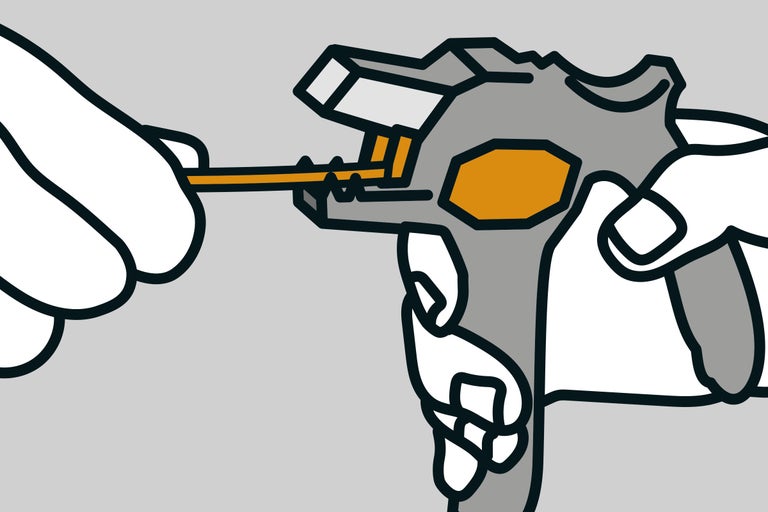 Illustratie van een krimptang in gebruik.