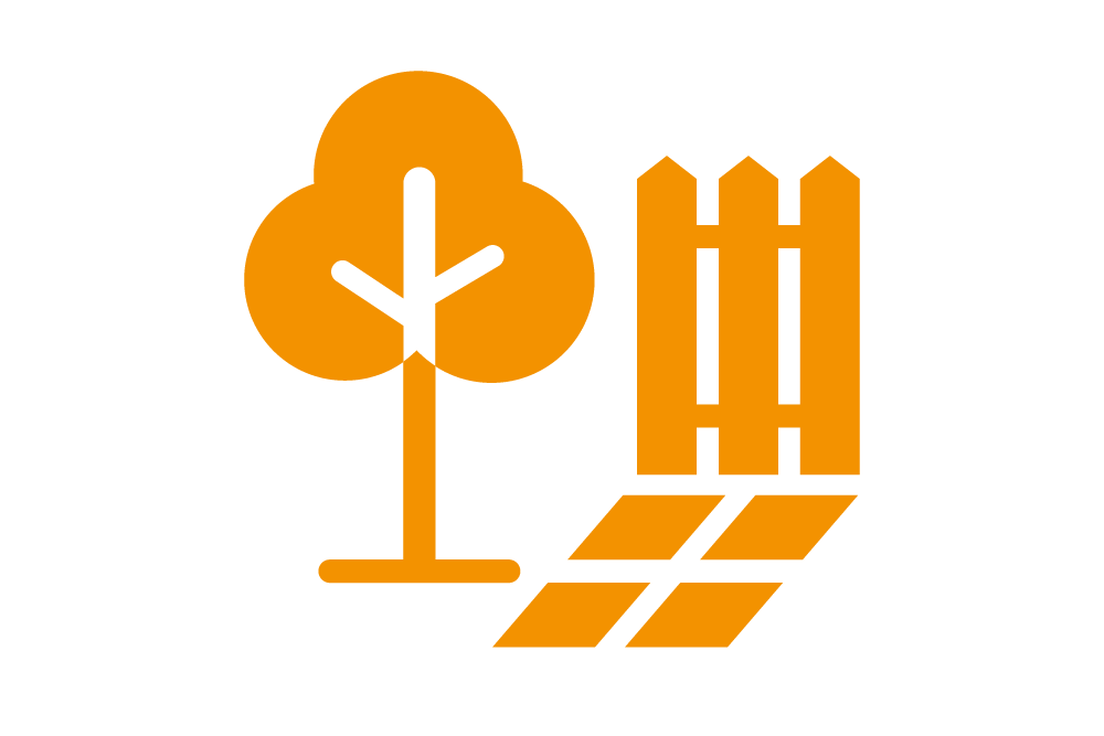 Symbool voor tuin, hek en boom