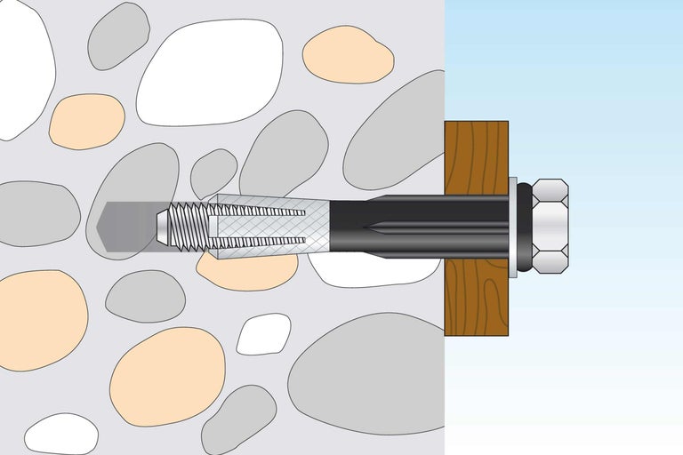 Illustratie van een plugbevestiging in een stenen muur