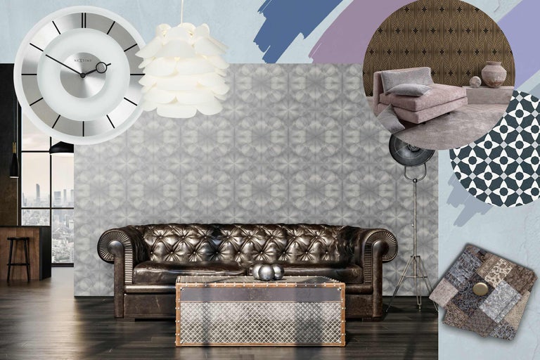 Collage met meubels en decoratieve objecten voor interieurontwerp