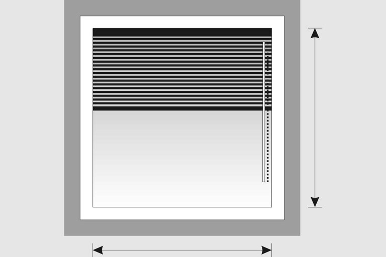 Afbeelding van een jaloezie met breedte- en hoogteaanduiding