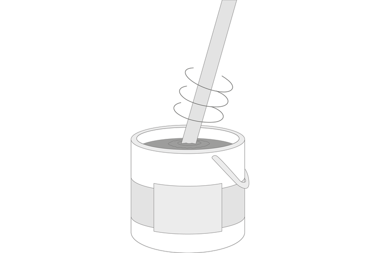 Verf wordt gemengd in de verfemmer met een roerder