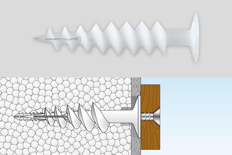 Kunststof spreidplug met schroef en montageschets