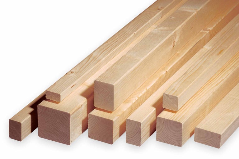 Houten latten van naaldhout in dwarsdoorsnede