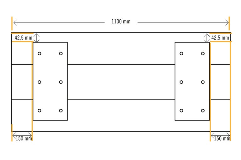 Technische tekening van een houten constructie met afmetingen