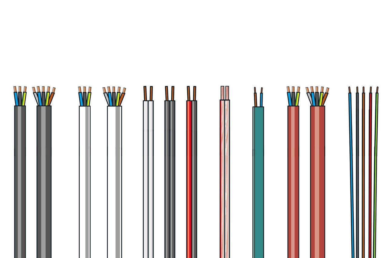 Verschillende soorten elektrische kabels in doorsnede.