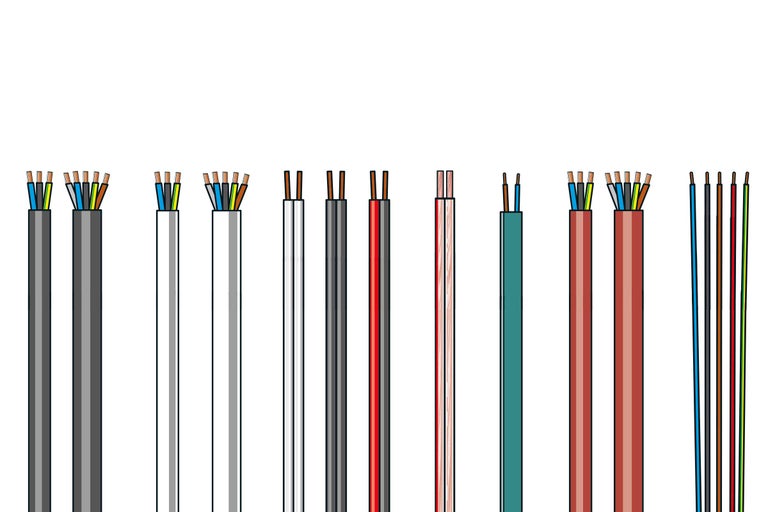 Verschillende soorten elektrische kabels in doorsnede.