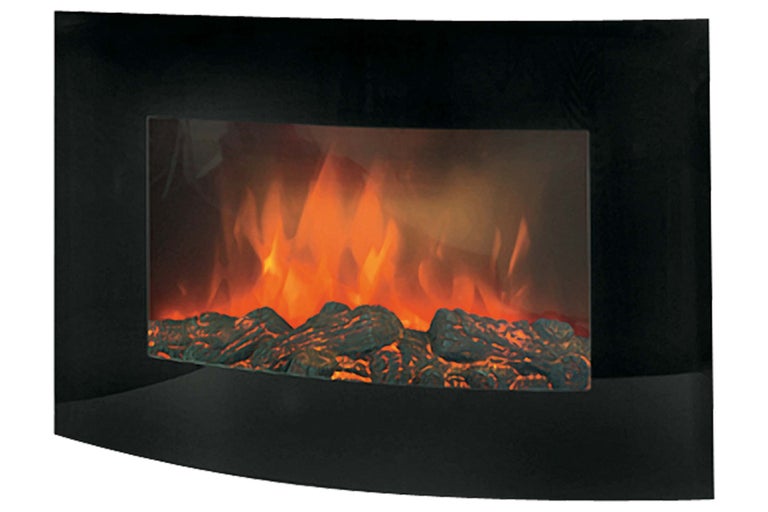 Elektrische wandhaard met vlameffect en imitatie houtblokken