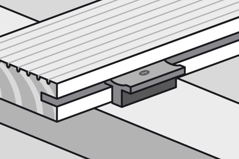 Illustratie van de bevestiging van een tong- en groefverbinding met een clip