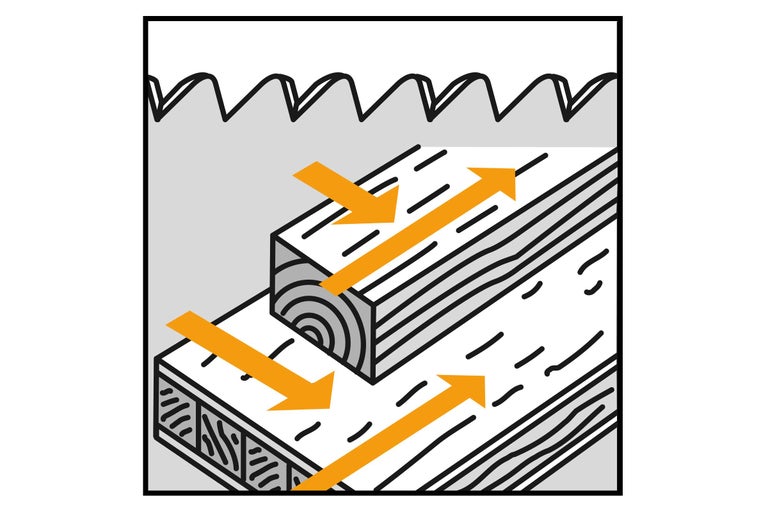 Symbolische afbeelding voor het zagen van hout langs de nerf