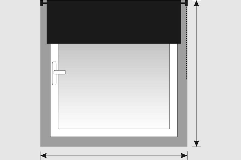 Schematische tekening van een raam met rolluik om de meetinstructies te verduidelijken