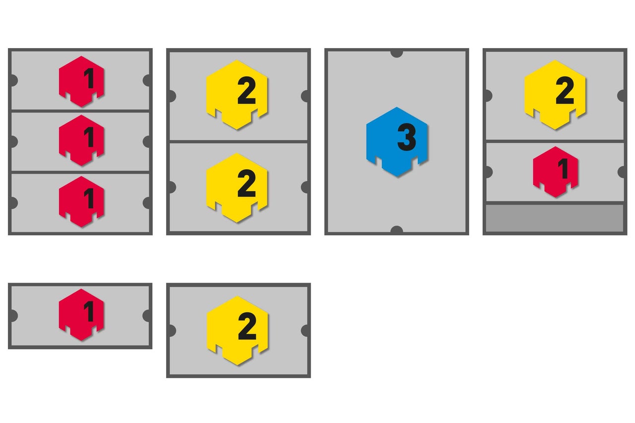 Lay-out van tegels met verschillende kleuren en patronen.