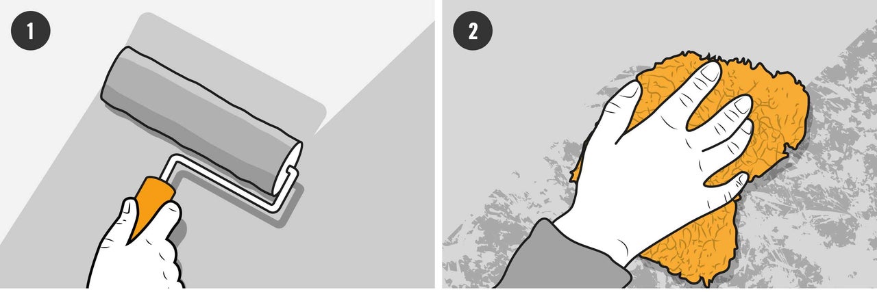 Illustratie: muurdecoratie met verfroller en sponstechniek