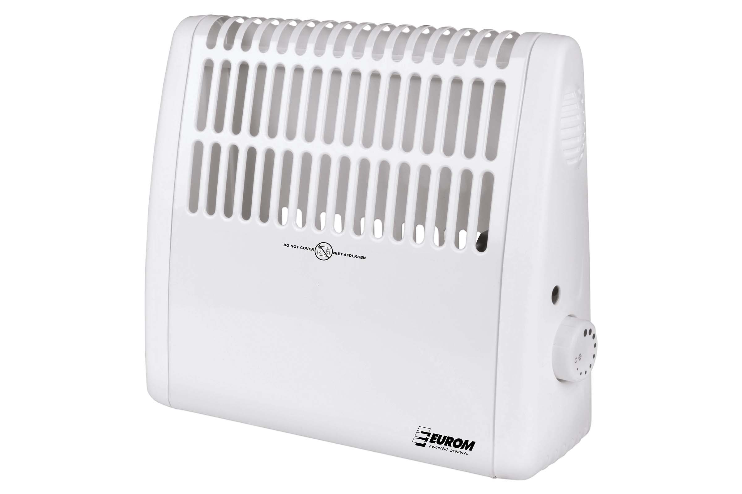 Witte elektrische kachel met ventilatierooster en temperatuurregelaar
