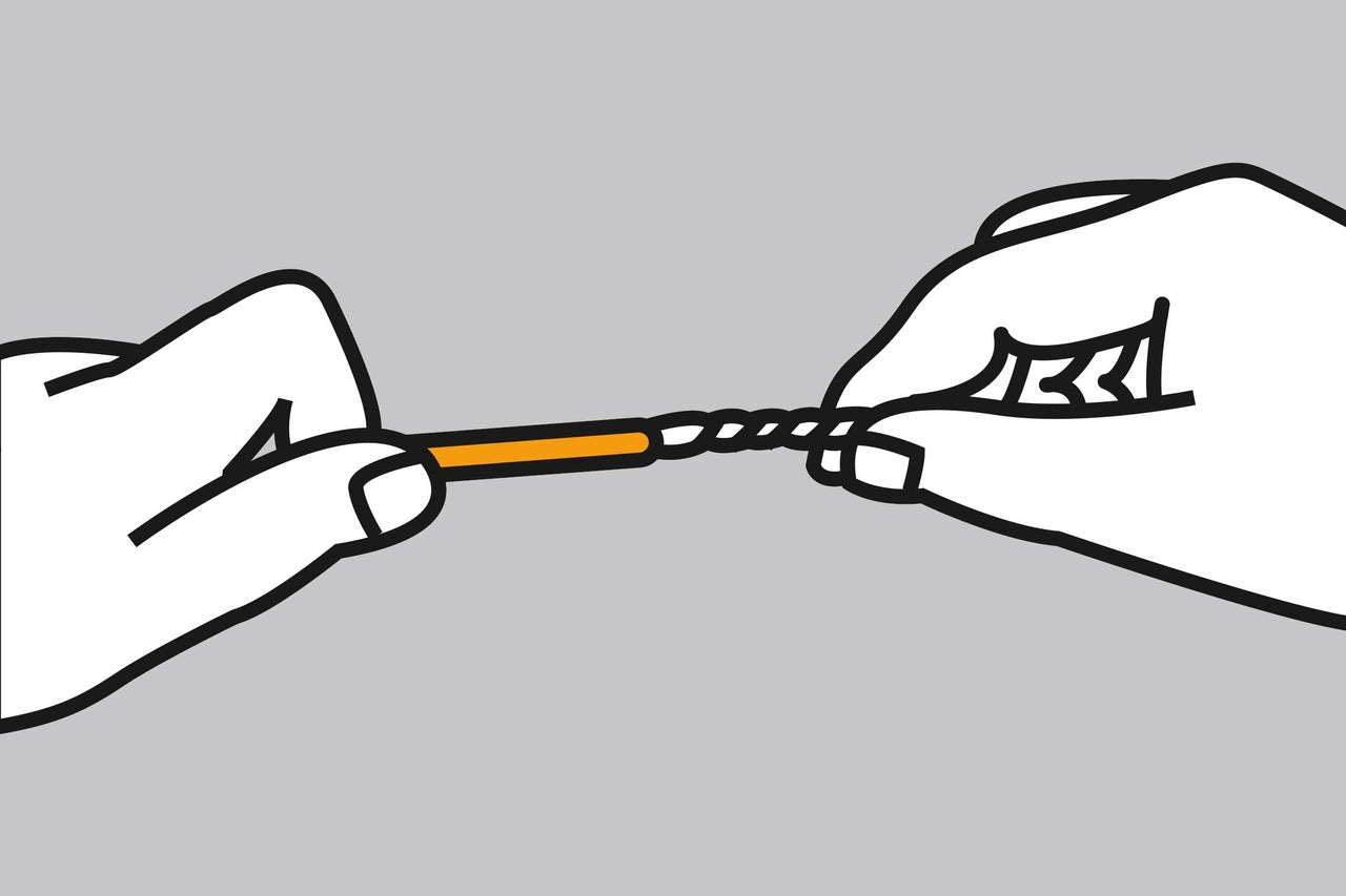 Illustratie van het twisten van adereindhulzen met twee handen