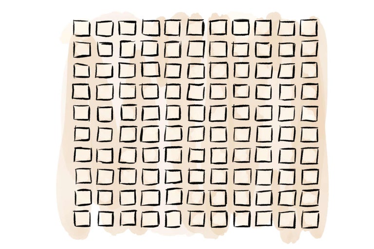 Illustratie met veel vierkanten.