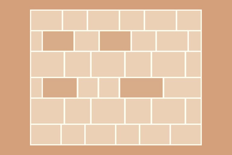 Illustratie van metselwerk met verspringende rechthoekige stenen