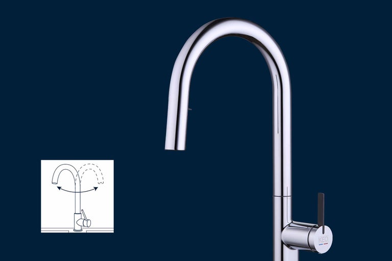 Keukenkraan met draaibare uitloop en KEO logo