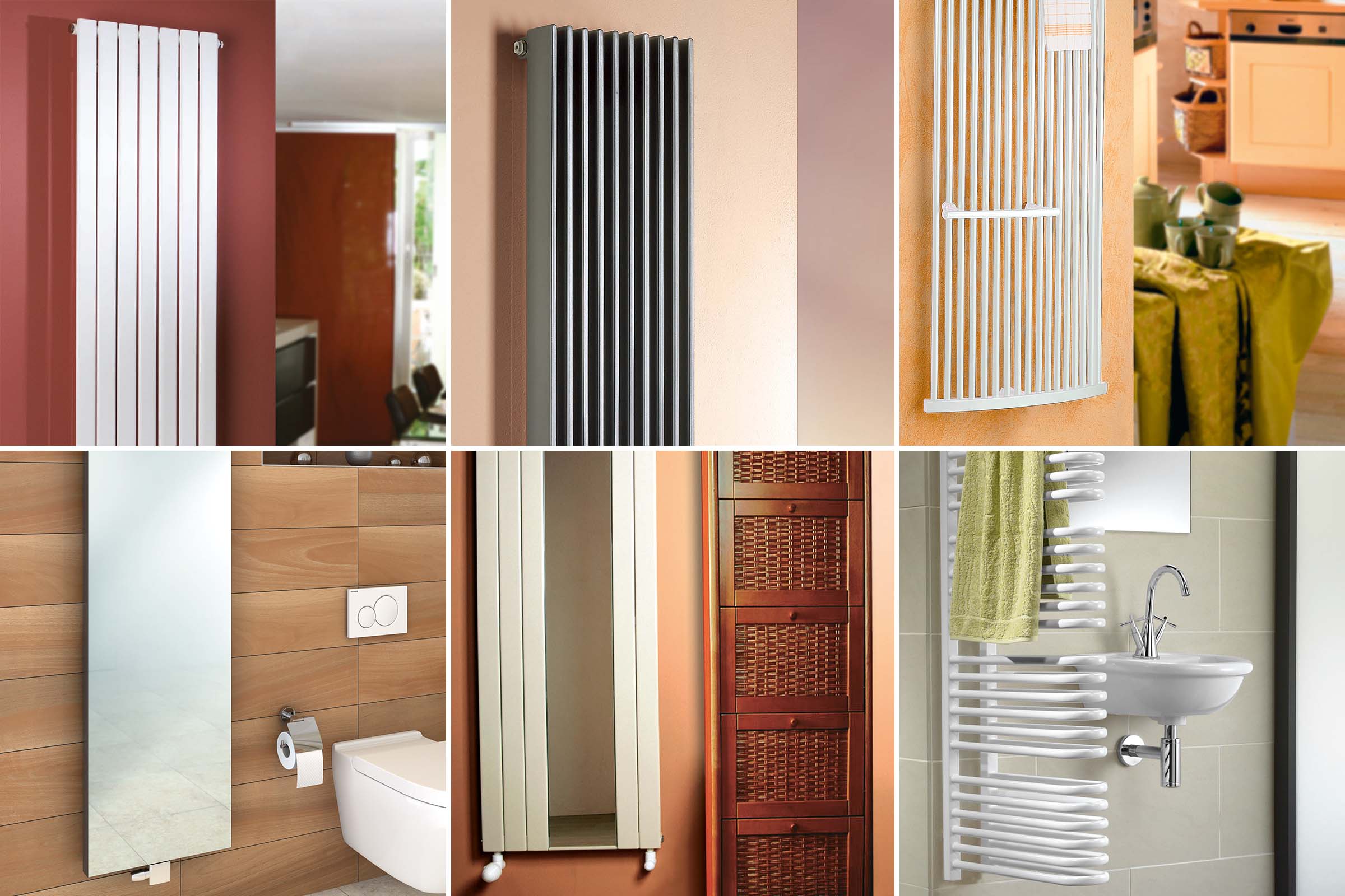 Collage van diverse radiatoren en badkamermeubels voor de badkamer