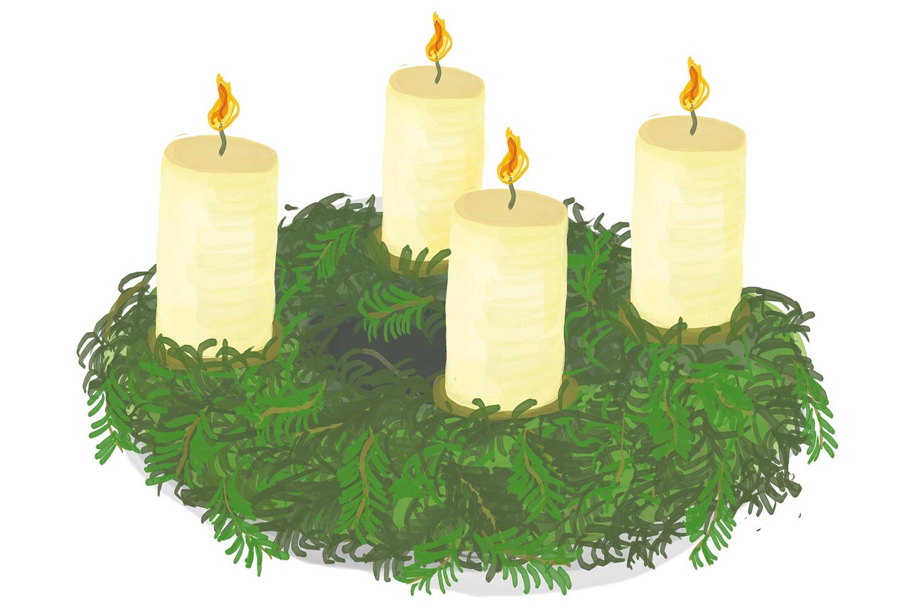 Adventkrans met vier brandende kaarsen