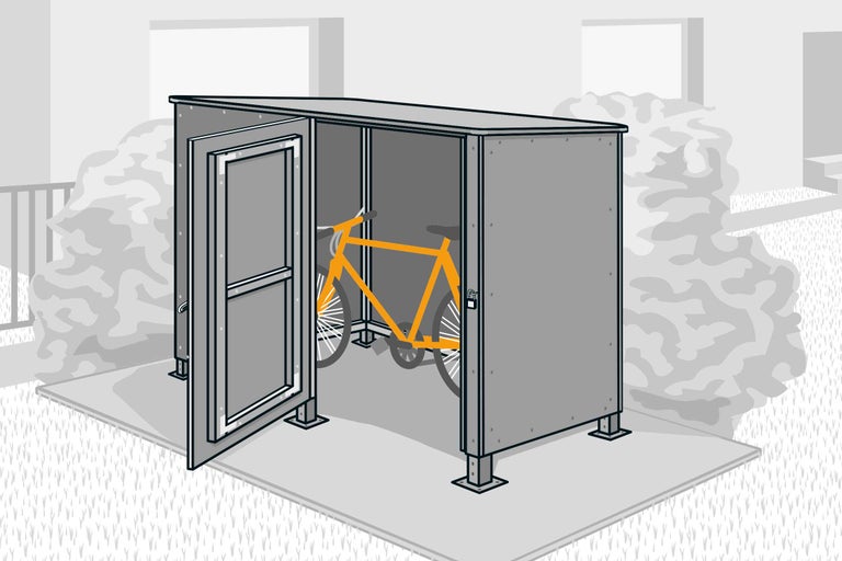 Fietsbox met open deur en fiets erin