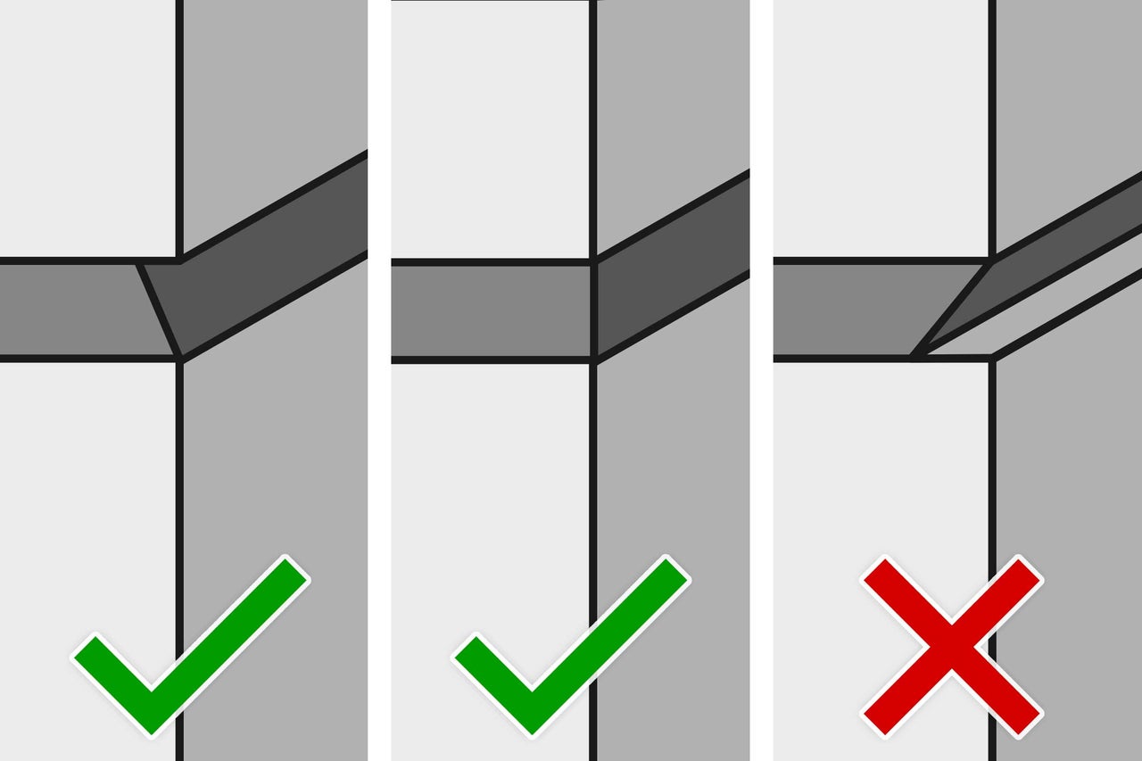 Illustratie van correcte en incorrecte voegafdichting met bijbehorende symbolen
