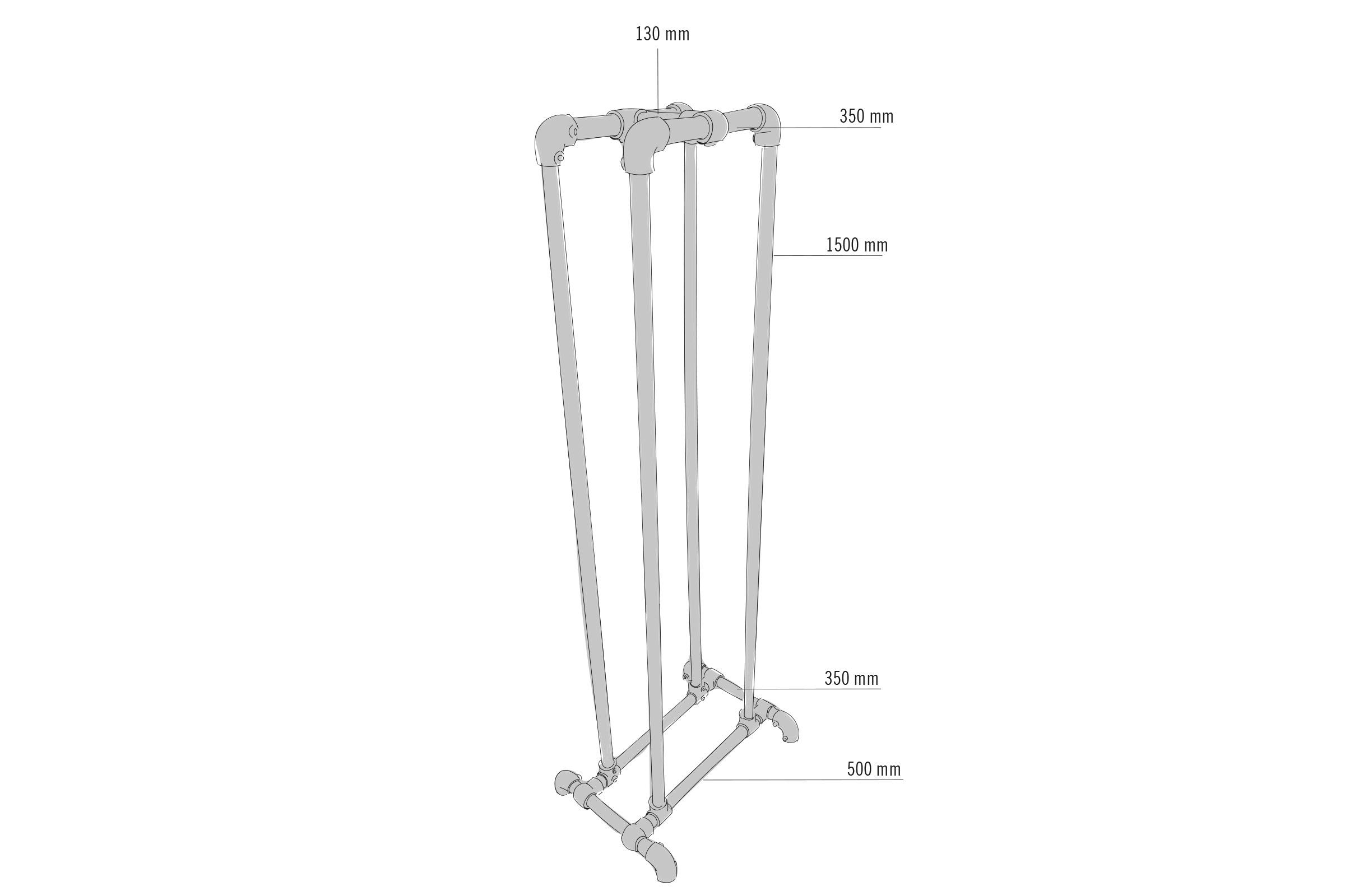 Pijpconstructie met afmetingen